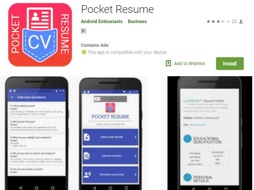 Pocket Resume Free Resume Maker for Android