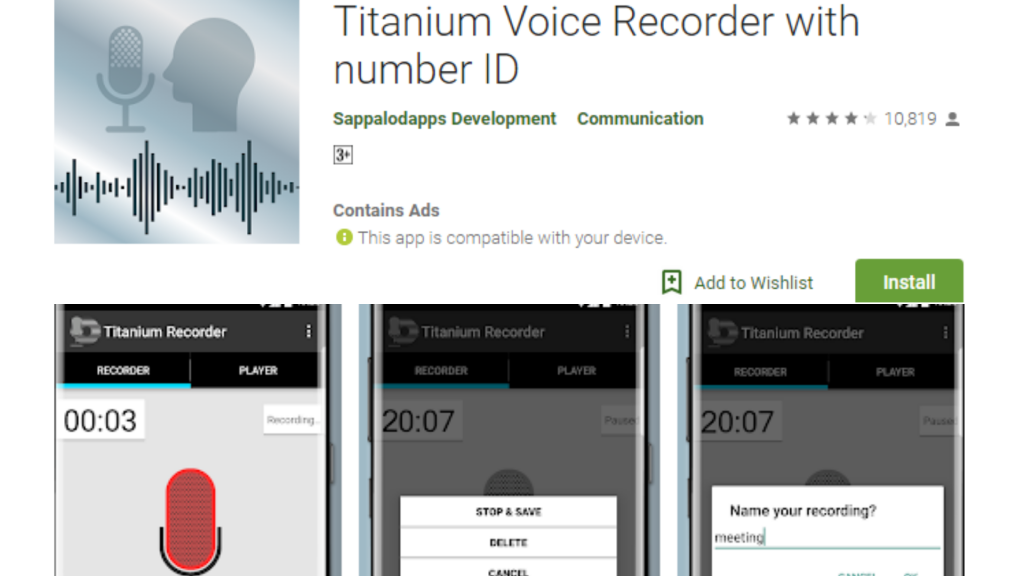 Titanium Voice Recorder with Number ID