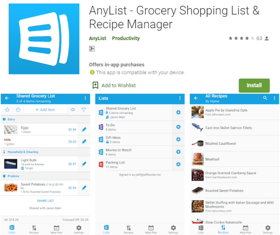 AnyList Grocery Shopping List