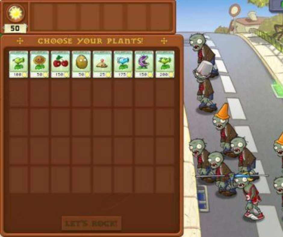Select the plants according to the type of zombies approaching